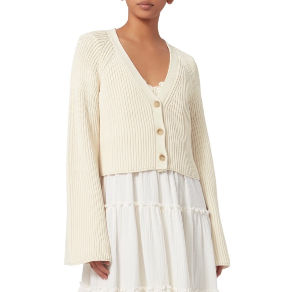 Elizabeth And James Cabot Cardigan Ribbed Wide Sleeve Cropped Sweater Jacket Elizabeth And James Cabot Cardigan Ribbed Wide Sleeve Cropped Sweater Jacket